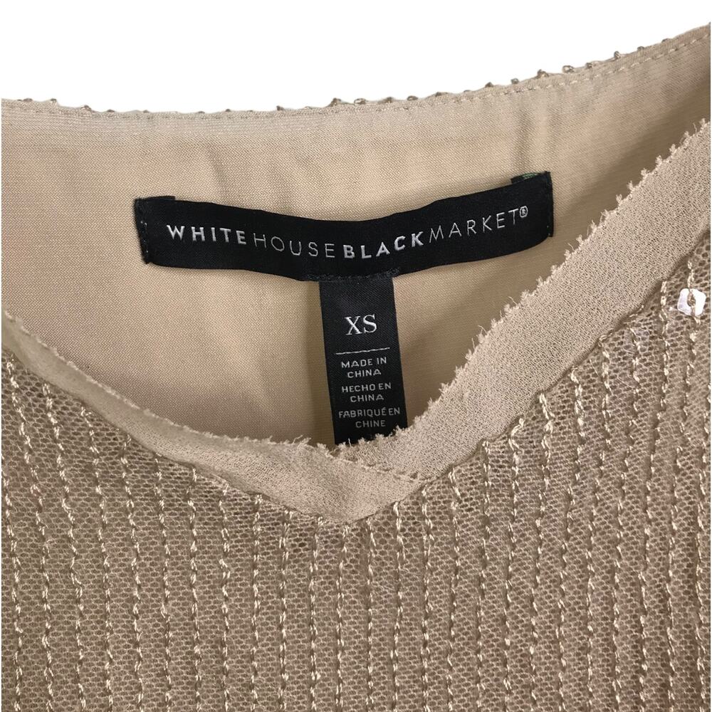 White House Black Market Top Womens XS Beige Sequins Camisole Tank V-Neck Go Go - Picture 3 of 10